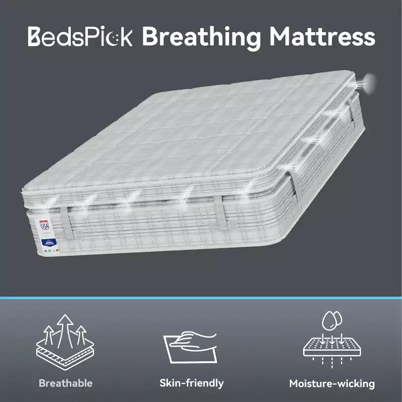 Matelas hybride à ressorts ensachés en mousse à mémoire de forme au gel avec tissu aux ions de cuivre
