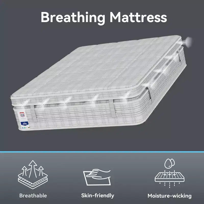 Matelas hybride à ressorts ensachés en mousse à mémoire de forme au gel avec tissu aux ions de cuivre