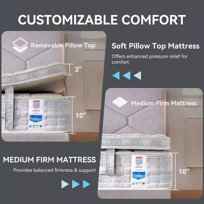 Matelas hybride à ressorts ensachés en mousse à mémoire de forme au gel avec tissu aux ions de cuivre