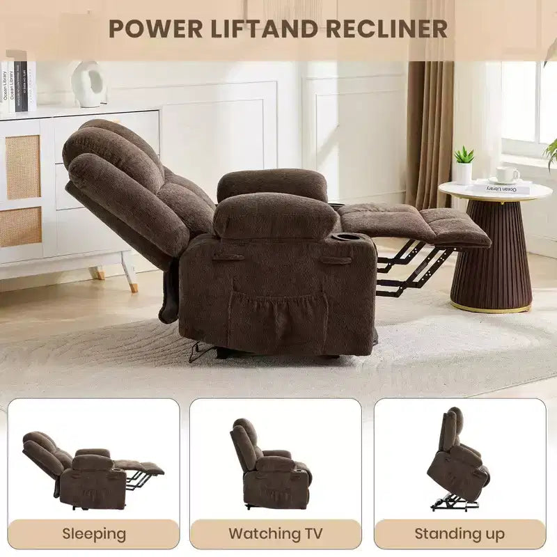 Fauteuil inclinable releveur électrique avec fonction chauffante et poche latérale - Siège simple