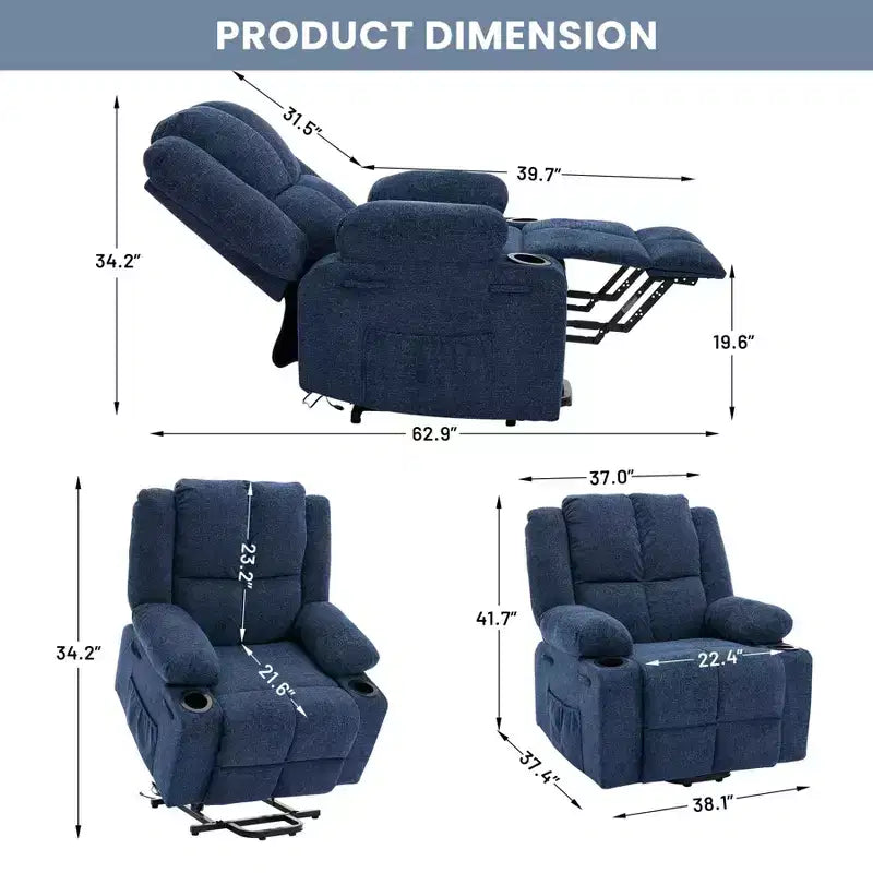 Fauteuil inclinable releveur électrique avec fonction chauffante et poche latérale - Siège simple