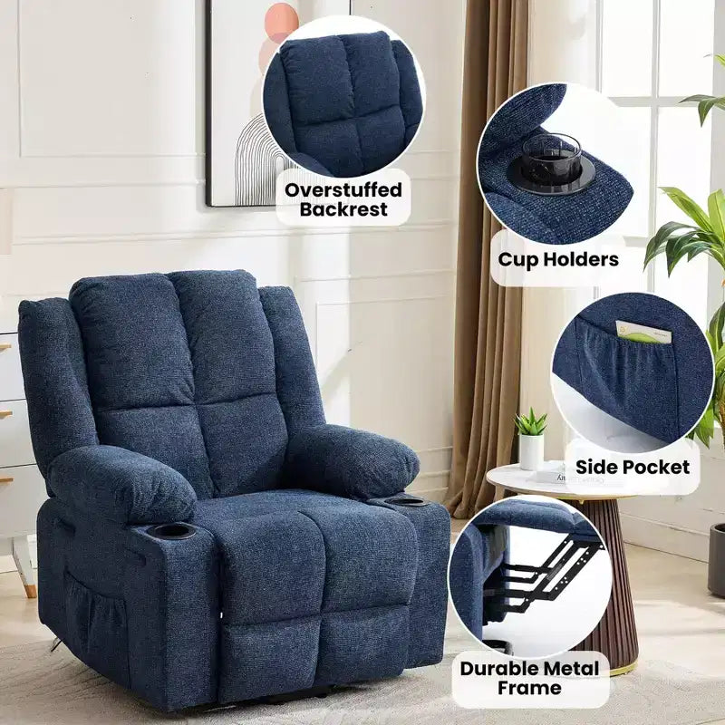Fauteuil inclinable releveur électrique avec fonction chauffante et poche latérale - Siège simple