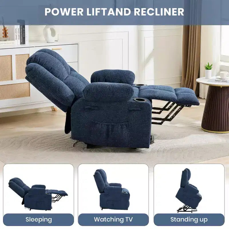 Fauteuil inclinable releveur électrique avec fonction chauffante et poche latérale - Siège simple