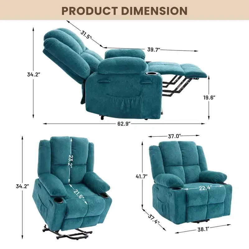 Fauteuil inclinable releveur électrique avec fonction chauffante et poche latérale - Siège simple