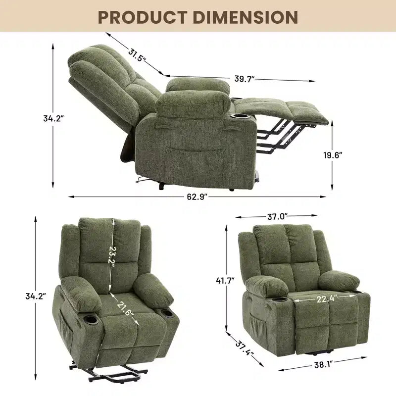 Fauteuil inclinable releveur électrique avec fonction chauffante et poche latérale - Siège simple