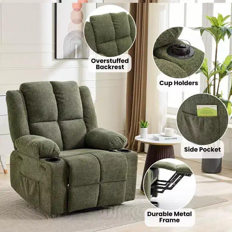 Fauteuil inclinable releveur électrique avec fonction chauffante et poche latérale - Siège simple