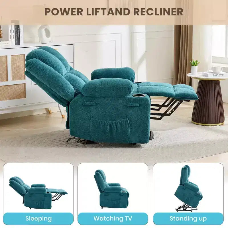 Fauteuil inclinable releveur électrique avec fonction chauffante et poche latérale - Siège simple