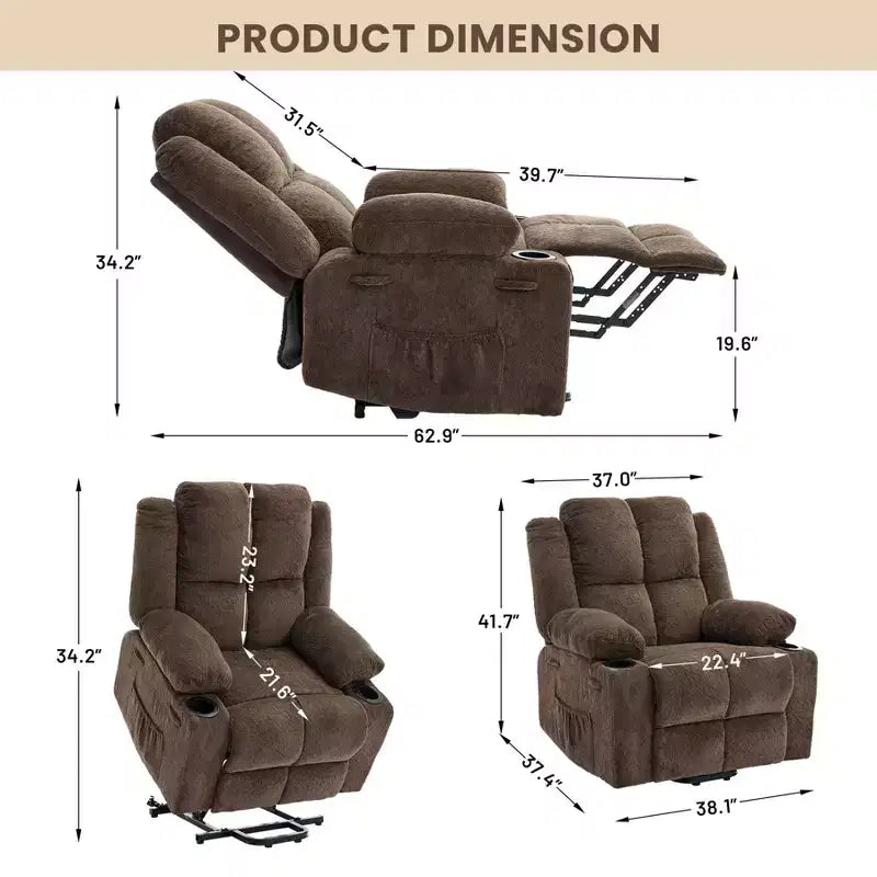 Fauteuil inclinable releveur électrique avec fonction chauffante et poche latérale - Siège simple