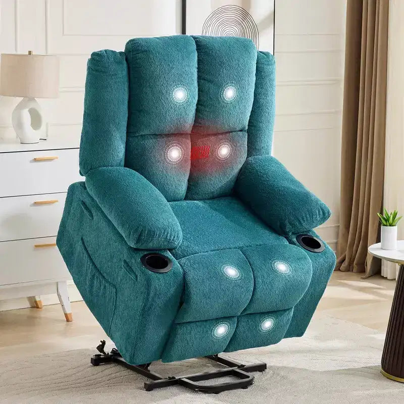 Power Lift Recliner Chair with Heat & Massage Oversized Electric Lift Recliner with Side Pocket Single Sofa Seat for Living Room