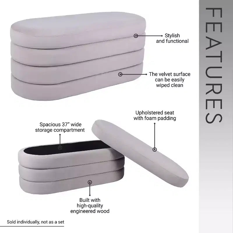 Banc de rangement moderne et élégant en tissu doux, ottoman de confort, table basse