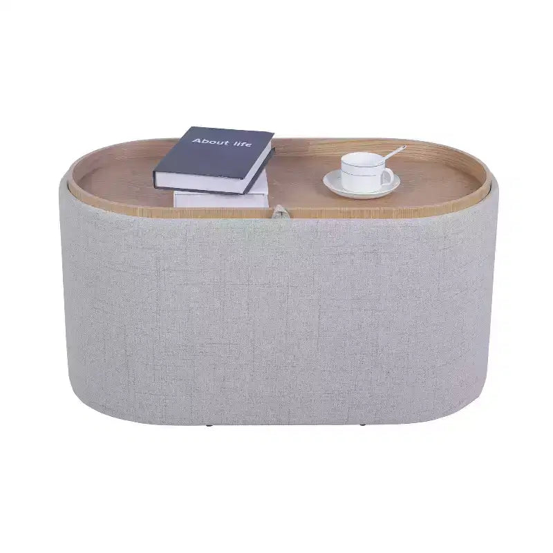Banc de rangement moderne et élégant en tissu doux, ottoman de confort, table basse