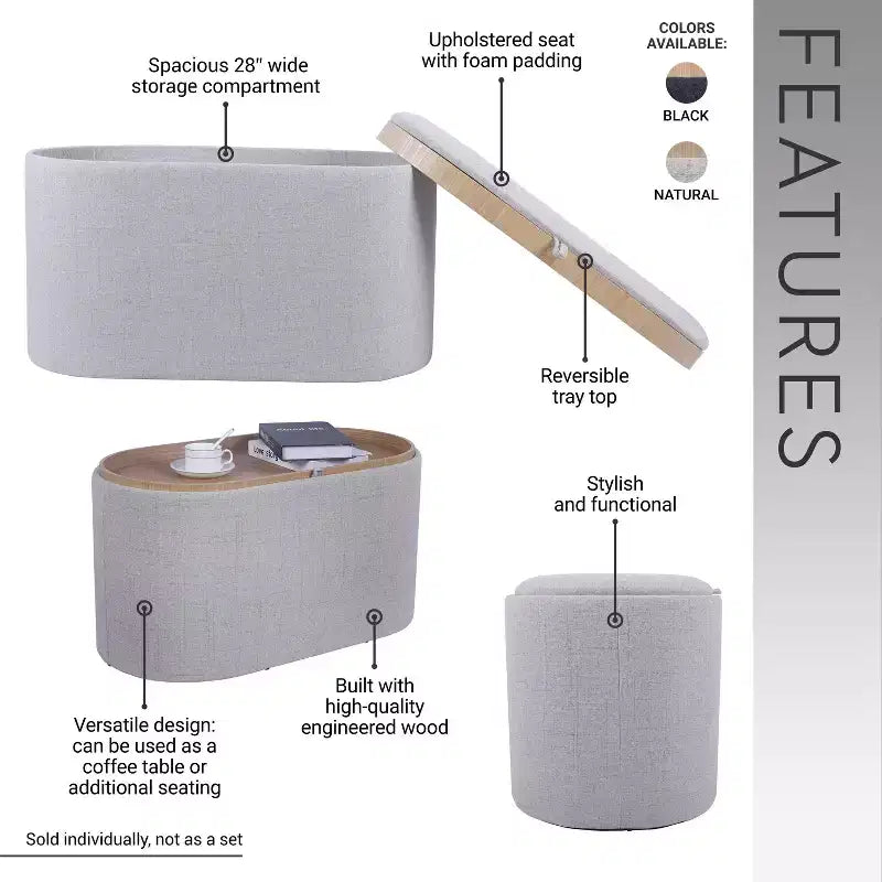 Banc de rangement moderne et élégant en tissu doux, ottoman de confort, table basse