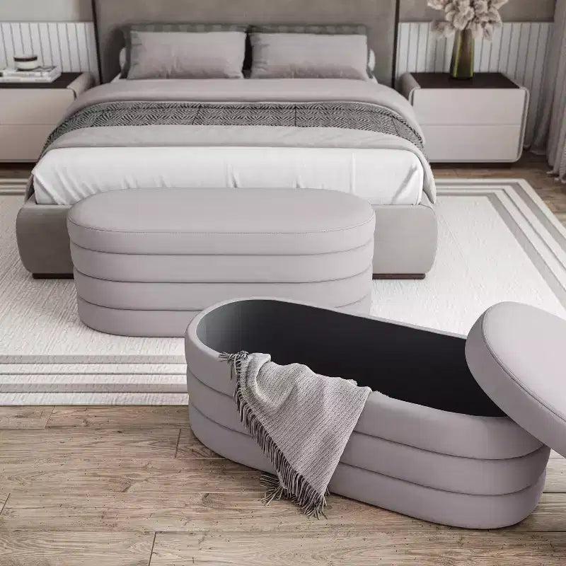 Banc de rangement moderne et élégant en tissu doux, ottoman de confort, table basse