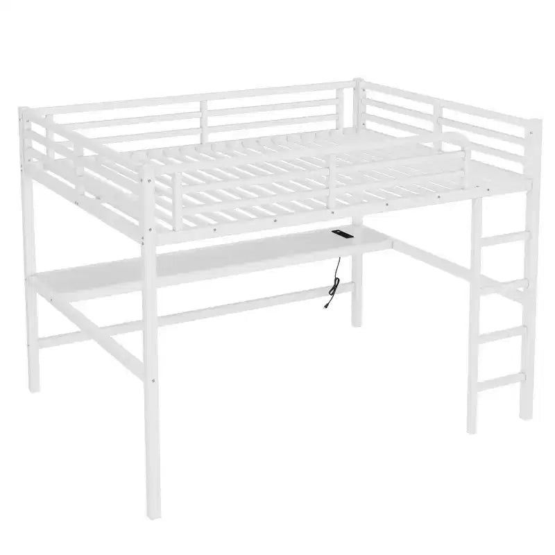 Lit mezzanine en métal avec prise de courant et espace éclairé par LED