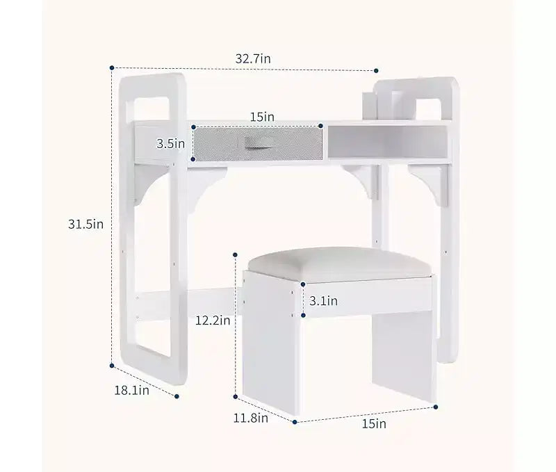 Bureau d'étude en bois avec chaise, table d'écriture et tiroirs en tissu spacieux intégrés