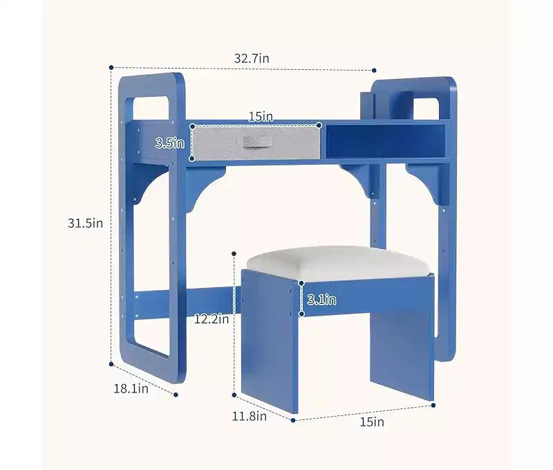 Bureau d'étude en bois avec chaise, table d'écriture et tiroirs en tissu spacieux intégrés