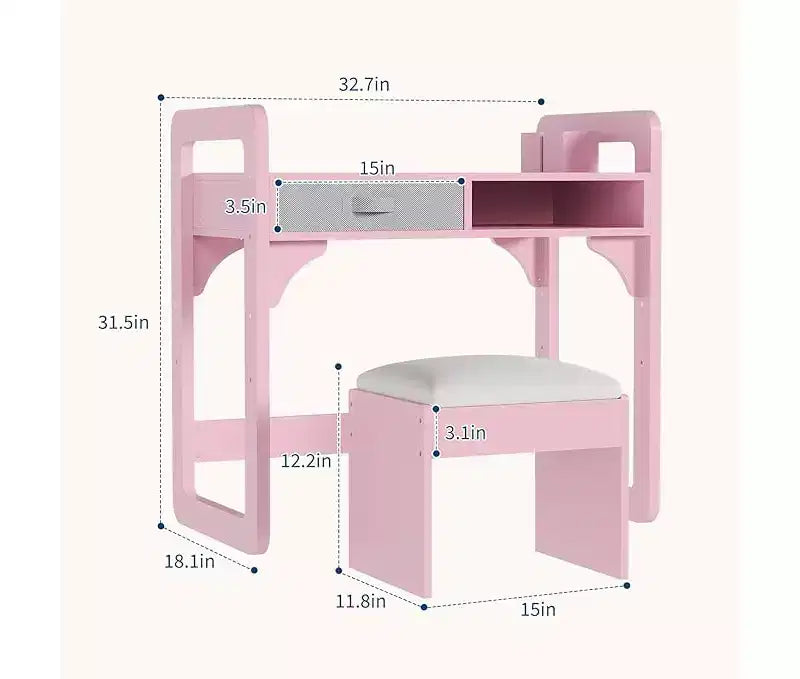 Bureau d'étude en bois avec chaise, table d'écriture et tiroirs en tissu spacieux intégrés