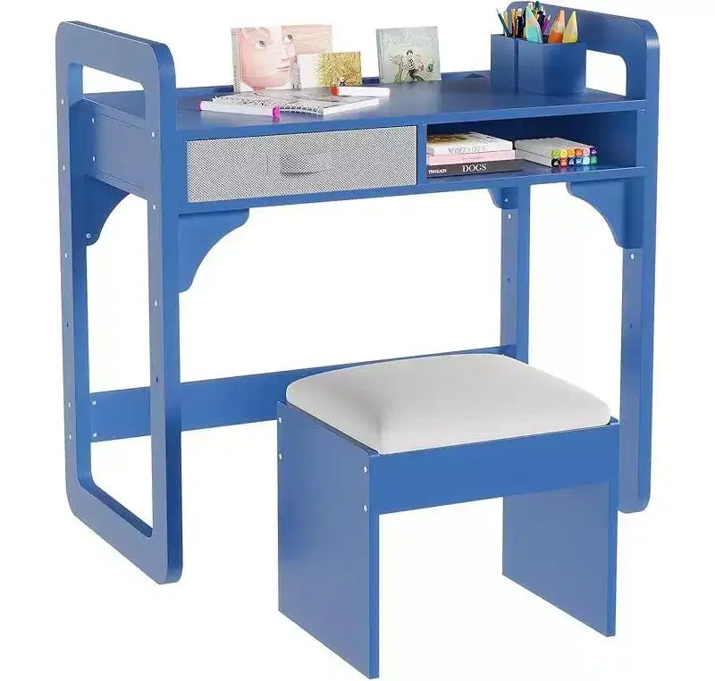 Wooden Study Desk & Chair Set Writing Table with Spacious Cloth Drawers & Built - in Pen Holder for Organized Learning