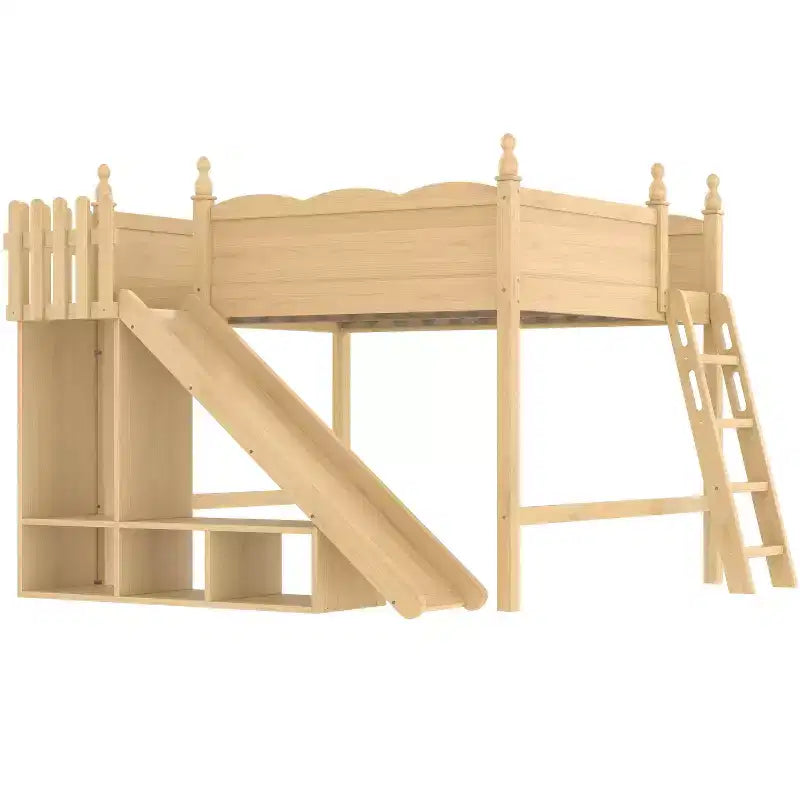 Lit mezzanine avec étagères de rangement et armoire, cadre de lit mezzanine en bois massif