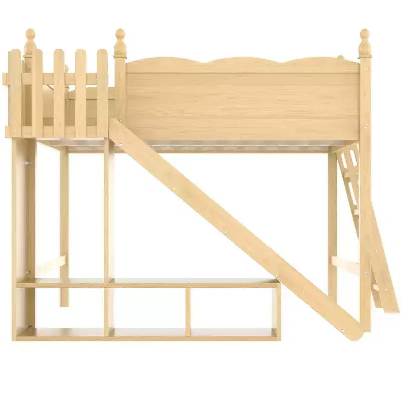 Lit mezzanine avec étagères de rangement et armoire, cadre de lit mezzanine en bois massif