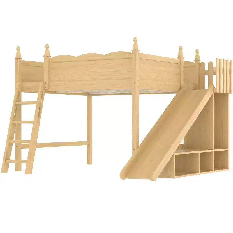 Lit mezzanine avec étagères de rangement et armoire, cadre de lit mezzanine en bois massif