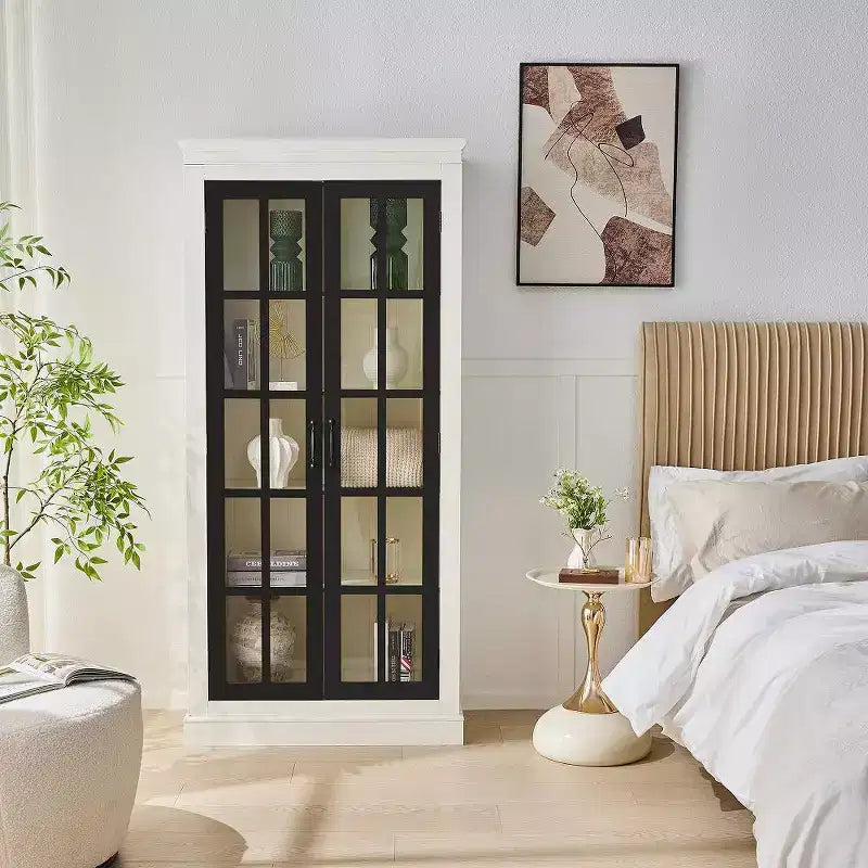 71.2 Tall Display Cabinet with Glass Doors 5 Tiers Curio Display Case with 2 Adjustable Shelves and 2 Fixed Shelves