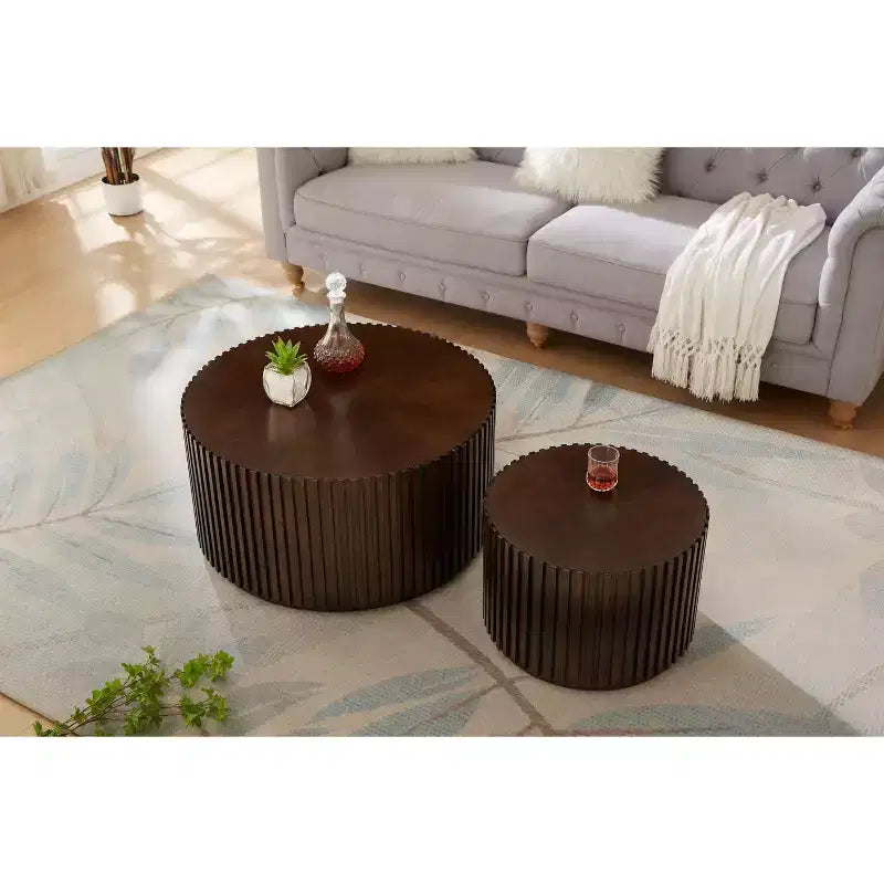 Tables basses gigognes Table basse ronde tambour fabriquée à la main