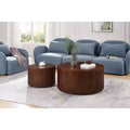 EHMKNP Nesting Coffee Table Set of 2 Handcrafted Round Drum Coffee Table & Matching Small End Table