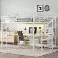 Bellemave Metal Loft Bed with L-Shaped Desk Wardrobe & Adjustable Storage USB & LED Lights High Loft Bed for Kids Teens & Adults White