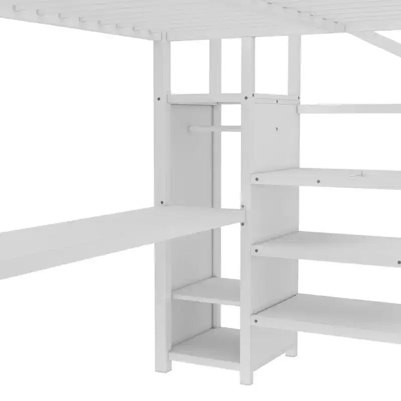 Lit mezzanine en métal avec bureau en L, armoire, USB et lumières LED