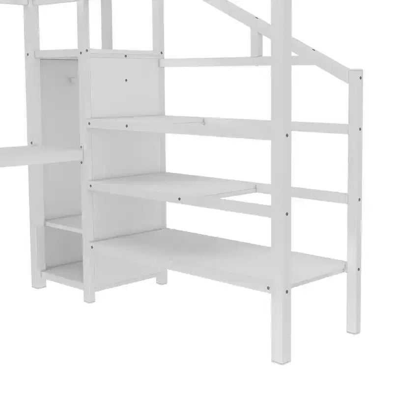 Lit mezzanine en métal avec bureau en L, armoire, USB et lumières LED