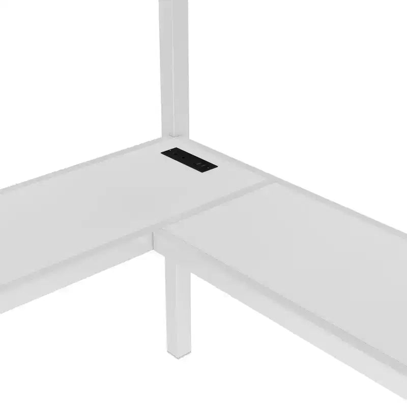 Lit mezzanine en métal avec bureau en L, armoire, USB et lumières LED