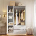 Armoire de rangement moderne à 3 portes avec portes vitrées, tringles de suspension et tiroirs