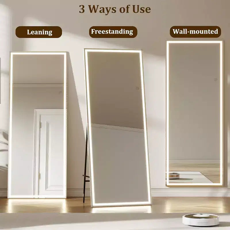 Miroir pleine longueur LED tricolore mural/sur pied