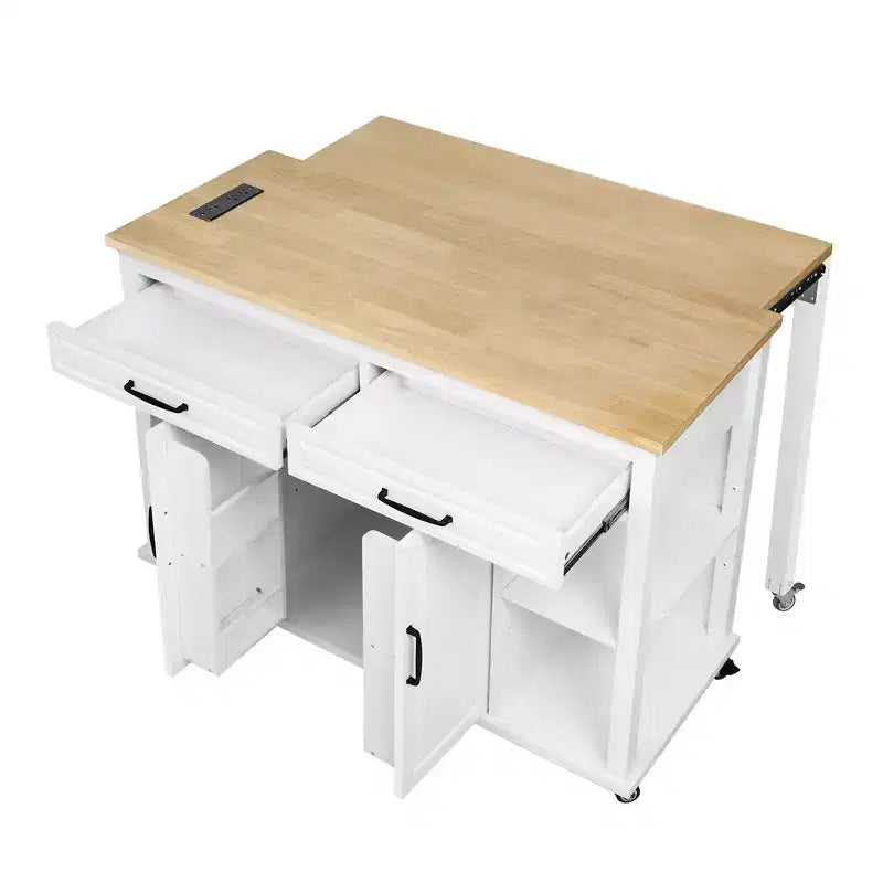 îlot de cuisine mobile avec roulettes, table à manger extensible