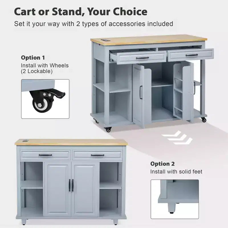 îlot de cuisine mobile avec roulettes, table à manger extensible