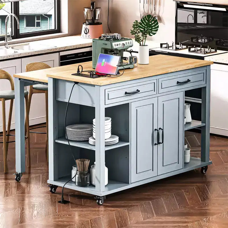 îlot de cuisine mobile avec roulettes, table à manger extensible
