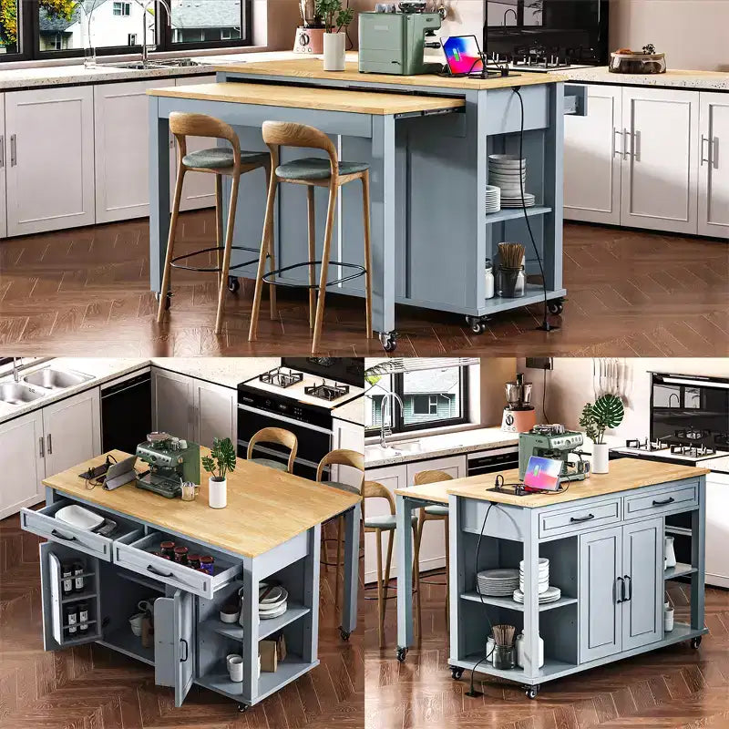 îlot de cuisine mobile avec roulettes, table à manger extensible