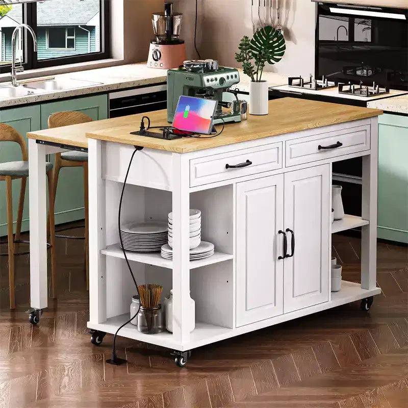 îlot de cuisine mobile avec roulettes, table à manger extensible