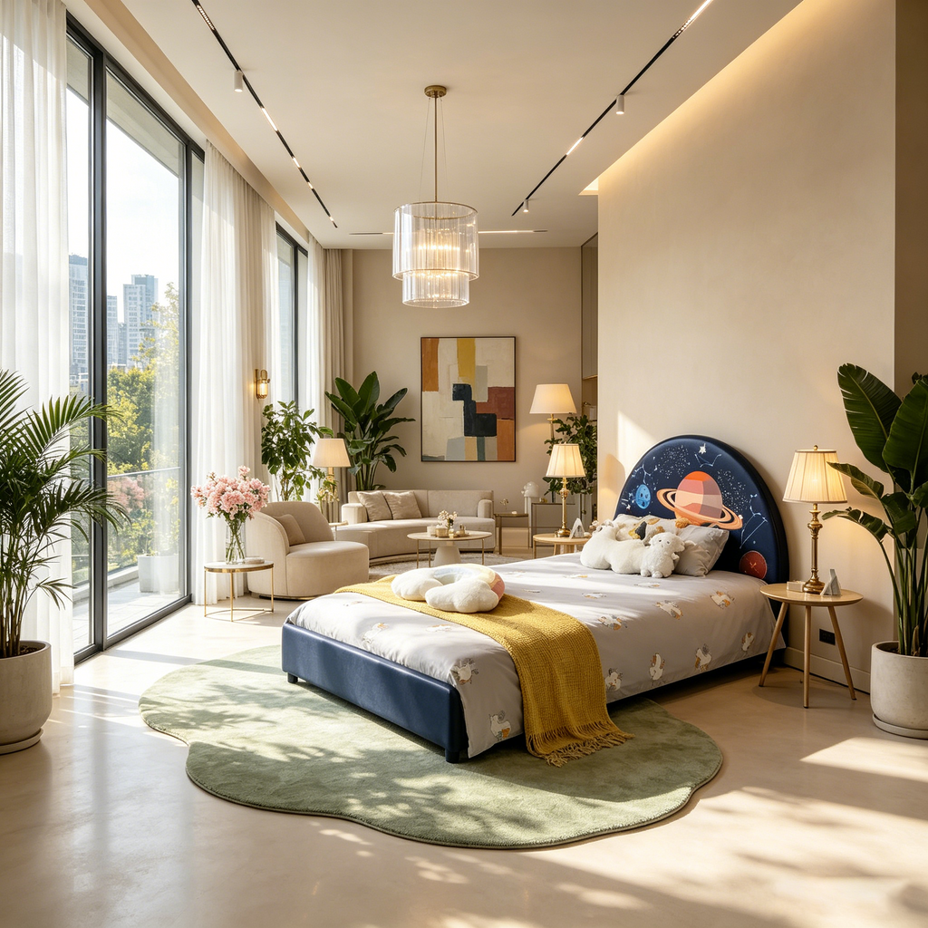 Lit plateforme rembourré pour enfants, lit simple en bois pour enfant