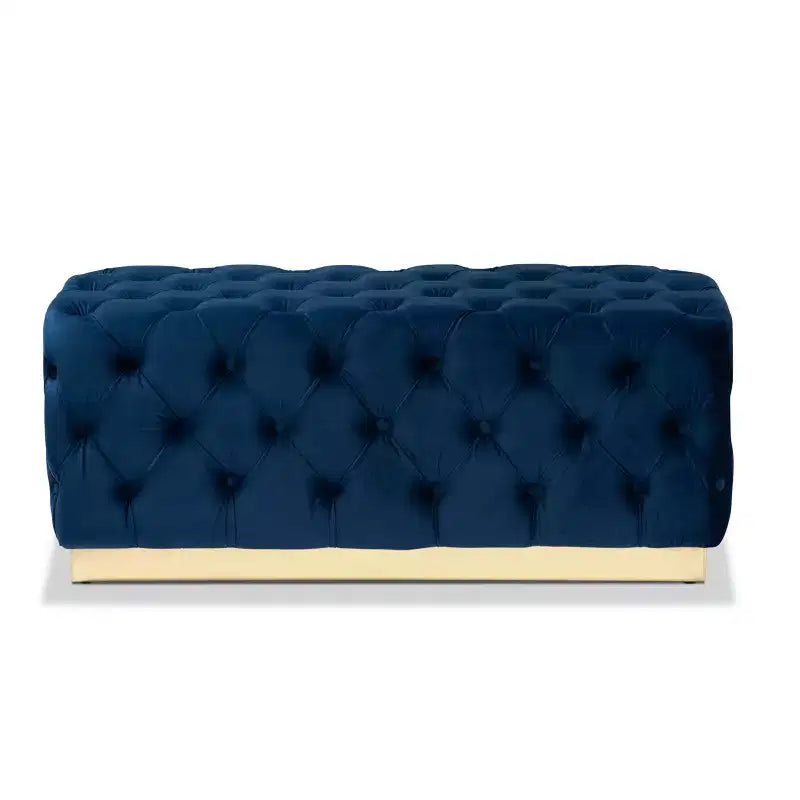Ottoman en tissu velours et PU avec siège capitonné bleu marine