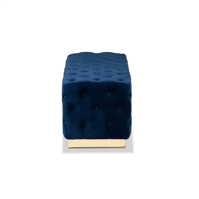 Ottoman en tissu velours et PU avec siège capitonné bleu marine