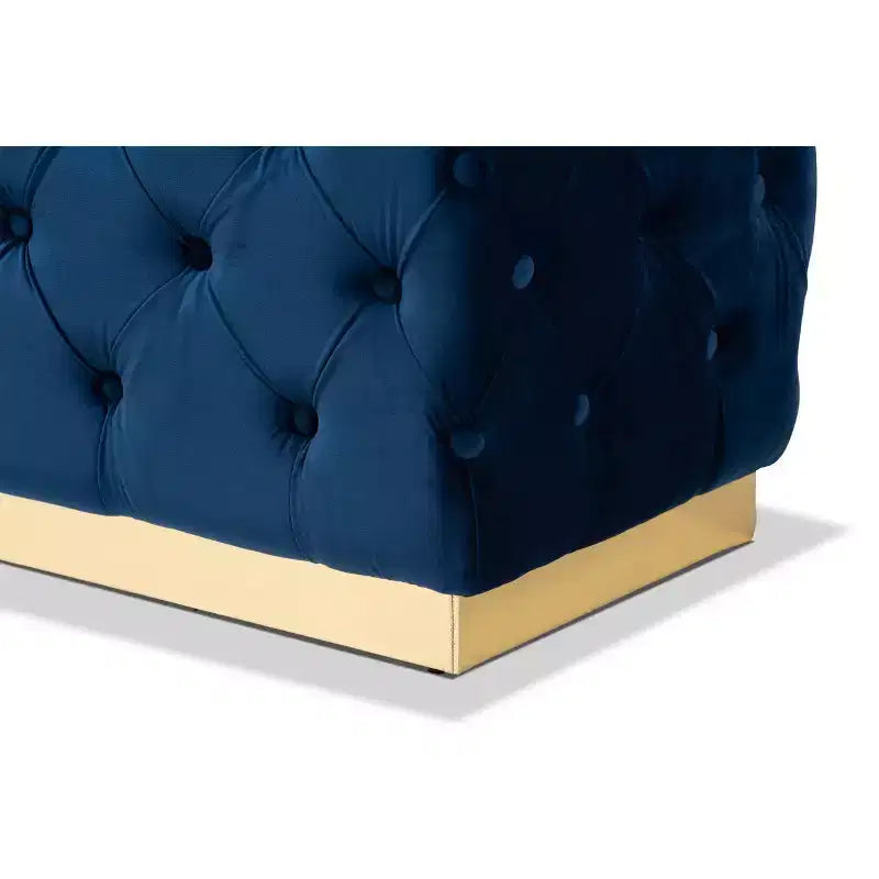 Ottoman en tissu velours et PU avec siège capitonné bleu marine