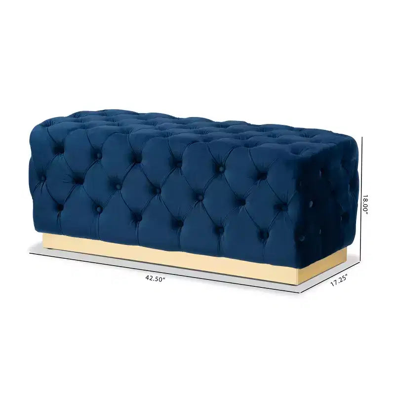 Ottoman en tissu velours et PU avec siège capitonné bleu marine