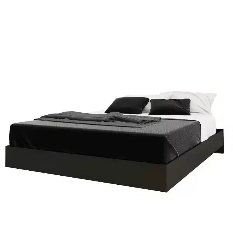 Queen Apollo Bed with Headboard Bark Gray/Black - Nexera: Modern Platform No Box Spring Needed