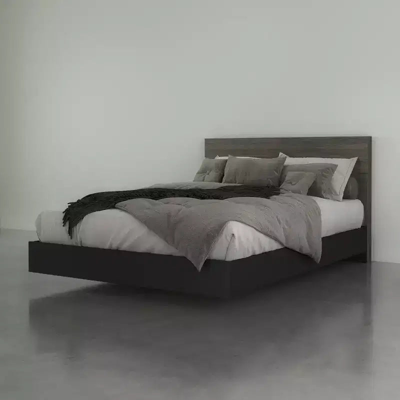 Lit avec tête de lit gris écorce/noir Lit plateforme moderne