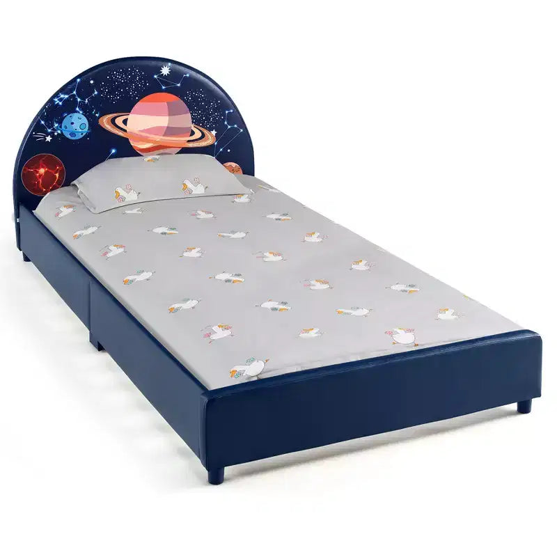 Lit plateforme rembourré pour enfants, lit simple en bois pour enfant