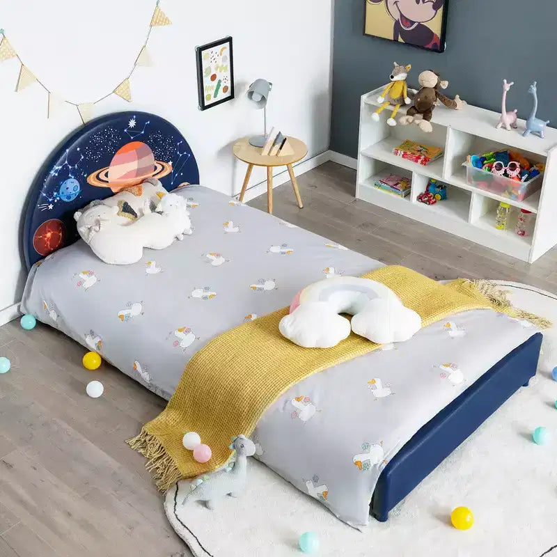 Lit plateforme rembourré pour enfants, lit simple en bois pour enfant