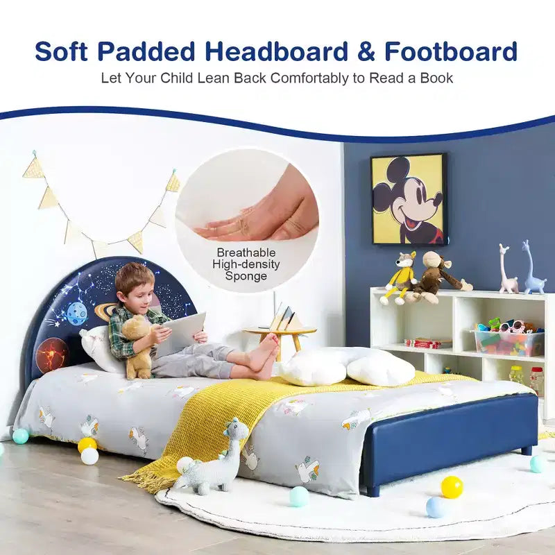 Lit plateforme rembourré pour enfants, lit simple en bois pour enfant