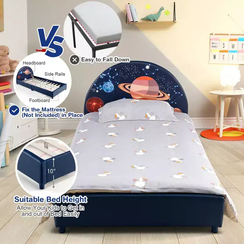 Lit plateforme rembourré pour enfants, lit simple en bois pour enfant